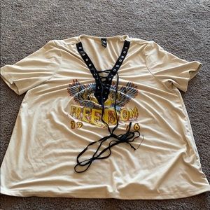 SOLD❌ Suede Shirt with Lace Up Neckline